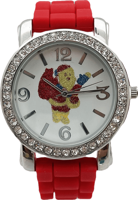 Bright Red Merry Christmas Silicone Band Themed Women Watch