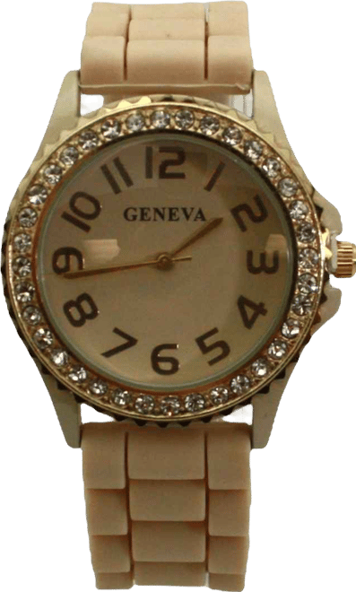 Beige Every Day Silicone and Rhinestones Colorful Women Watch