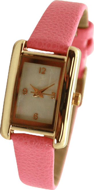 Pink Thin Gold Square Face Solid Faux Leather Women Watch