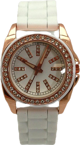 White Bright Silicone Band with Rhinestones Numeral Women Watch