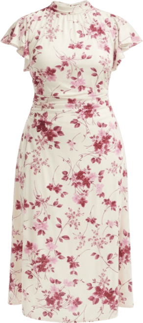 June + Vie Women's Plus Size Gathered Front Midi Dress