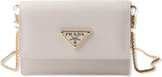 Prada Saffiano Leather Card Holder with Shoulder Strap