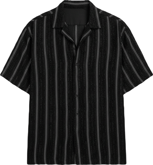 Men's Raven Black Unhemmed Striped Oversized Shirt