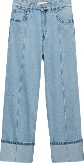 Women's Turned-Up Hem Wide Leg Cropped Jeans