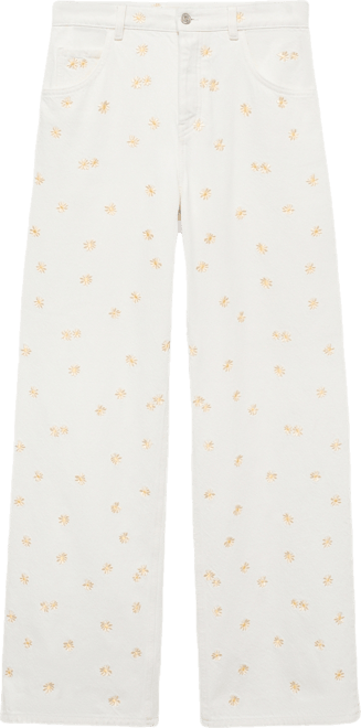 Women's Flower-Embroidered Wide Leg Jeans