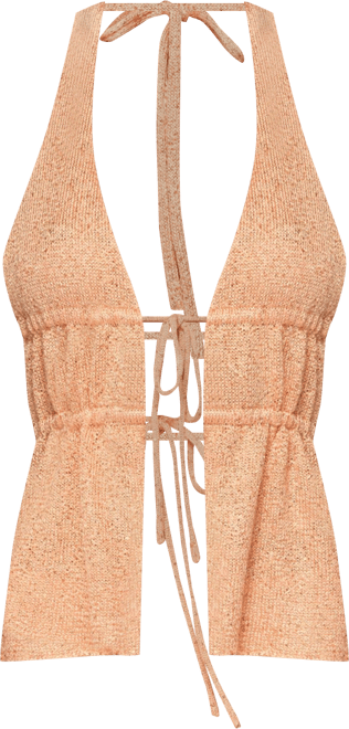 Womens Sequin Knit Split Front Backless Top