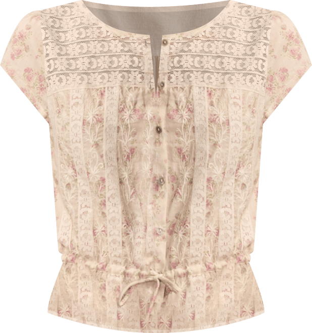 Women's Round-Neck Button-Front Tie Cotton Top