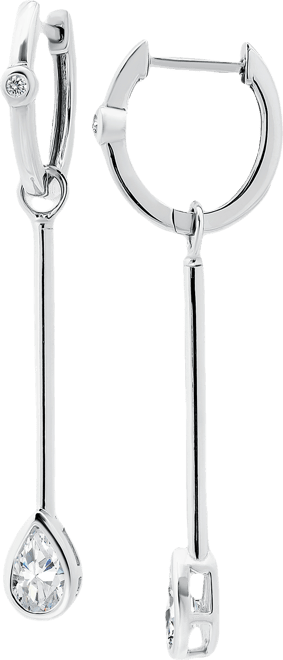 Cubic Zirconia Pear Bezel Dangle Hoop Earrings in Sterling Silver, Exclusively at Macy's