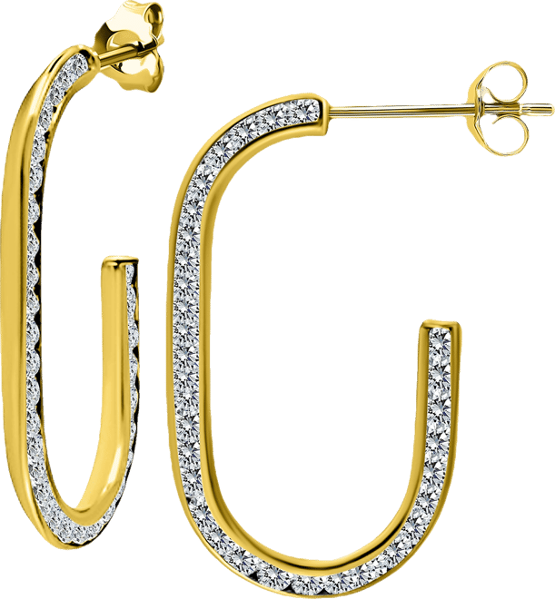 Cubic Zirconia Channel-Set Oval Hoop Earrings in Sterling Silver, Exclusively at Macy's