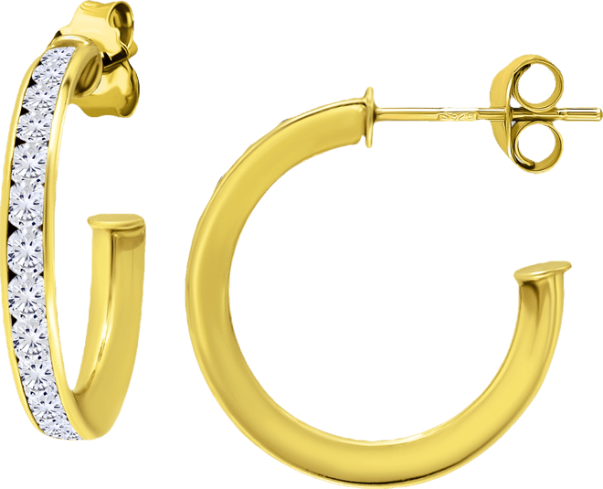 Cubic Zirconia Channel Set Small Hoop Earrings in Sterling Silver, 0.79", Macy's Exclusive