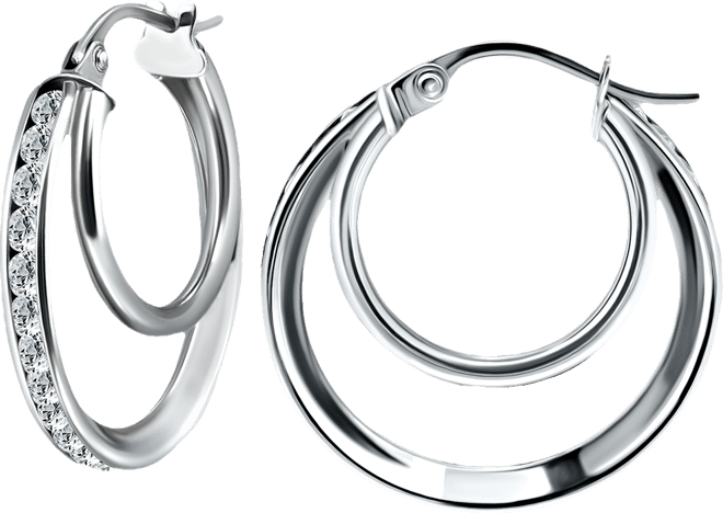 Cubic Zirconia Square Double Small Hoop Earrings in Sterling Silver, 0.75", Exclusively at Macy's