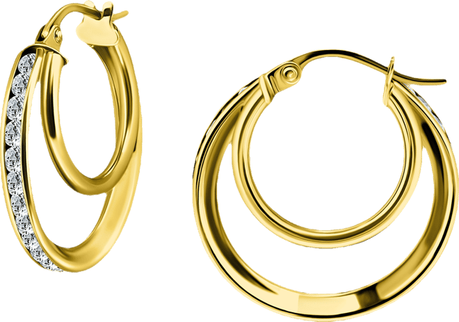 Cubic Zirconia Square Double Small Hoop Earrings in Sterling Silver, 0.75", Exclusively at Macy's