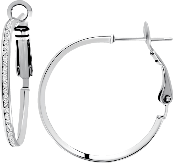 Cubic Zirconia Channel Set Narrow Medium Hoop Earrings in Sterling Silver, 1.2", Macy's Exclusive