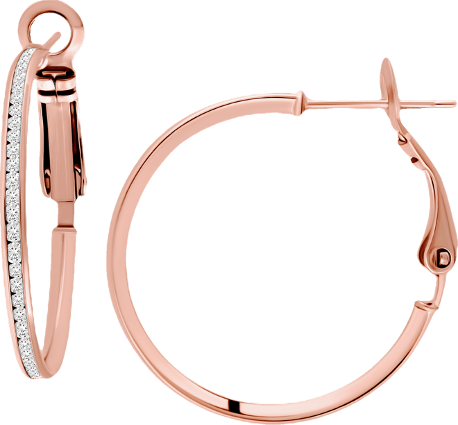 Cubic Zirconia Channel Set Narrow Medium Hoop Earrings in Sterling Silver, 1.2", Macy's Exclusive