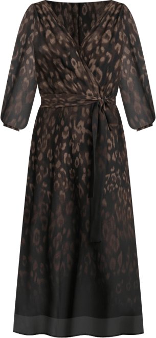 Women's Balloon Sleeve Faux Wrap Midi Dress