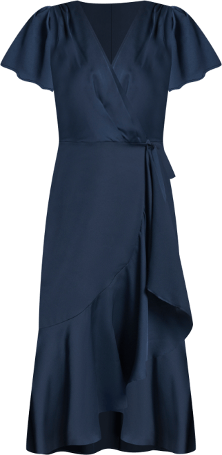 Women's Short Sleeve Faux Wrap Midi Dress