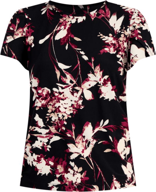 Ak Anne Klein Petite Tulip-Sleeve Printed Knit Top