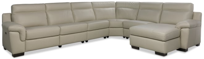 Julius Ii 6-Pc. Leather Chaise Sectional with 1 Power Recliner, Macy's Exclusive