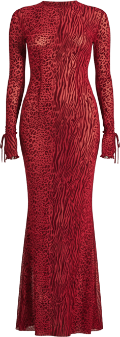 Women Waylynn Burnout Velvet Detail Mesh Backless Maxi Dress