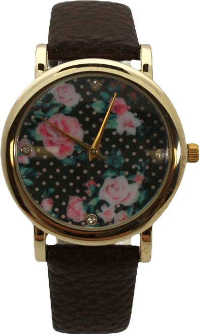Brown Solid Colors with Flowers Details Women Watch
