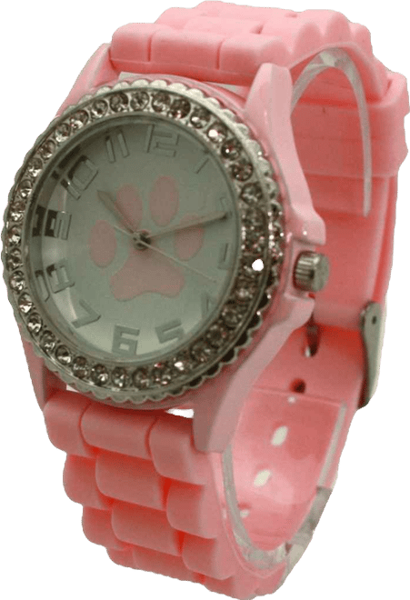Light Pink Every Day Silicone Paw and Rhinestones Colorful Women Watch