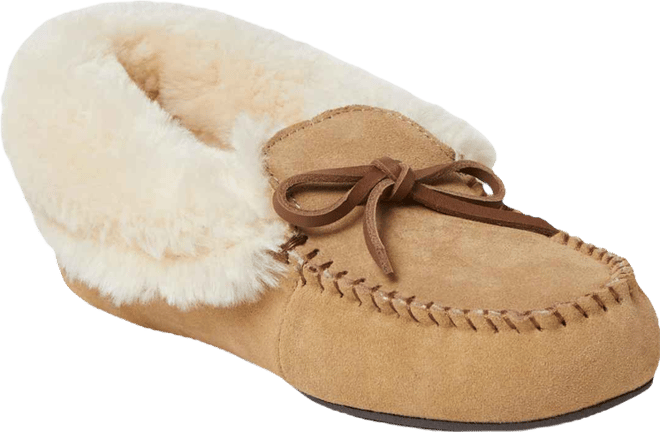 Women's Genuine Suede Fold Over Moccasin House Shoe Slipper