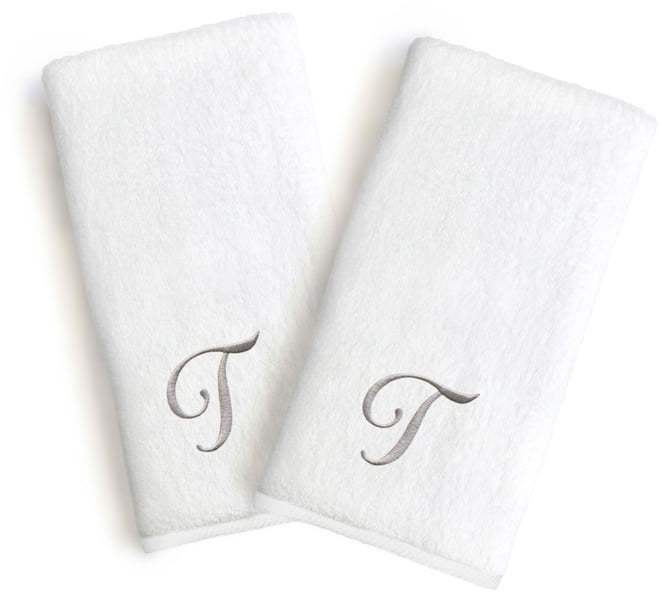 Linum Font Monogrammed Luxury 100% Turkish Cotton Novelty 2-Piece Hand Towels, 16" x 30"