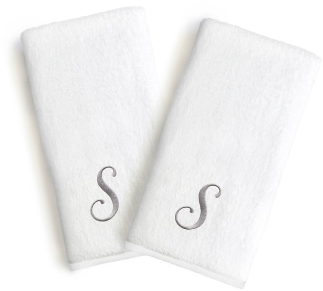Linum Font Monogrammed Luxury 100% Turkish Cotton Novelty 2-Piece Hand Towels, 16" x 30"