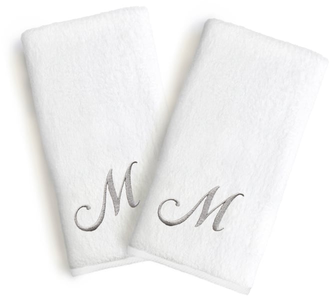 Linum Font Monogrammed Luxury 100% Turkish Cotton Novelty 2-Piece Hand Towels, 16" x 30"