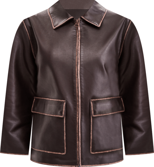 Plus Size Zip-Front Faux-Leather Coat