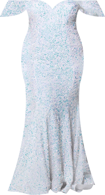 Women's Off the Shoulder Plus Size Sequin Velvet Fitted Formal Gown