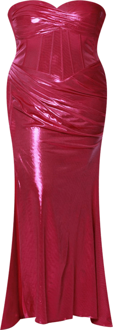 Women's Strapless Metallic Sweetheart Neckline Gown