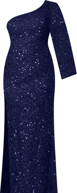 Women's One-Shoulder Long Sleeve Sequin Gown