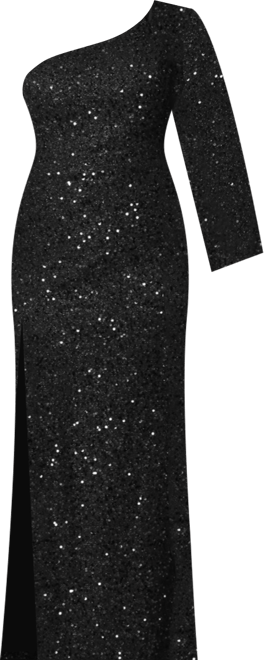 Women's One-Shoulder Long Sleeve Sequin Gown