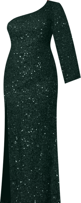 Women's One-Shoulder Long Sleeve Sequin Gown