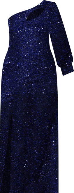 Women's One-Shoulder Pouf Sleeve Sequin Plus Size Evening Gown