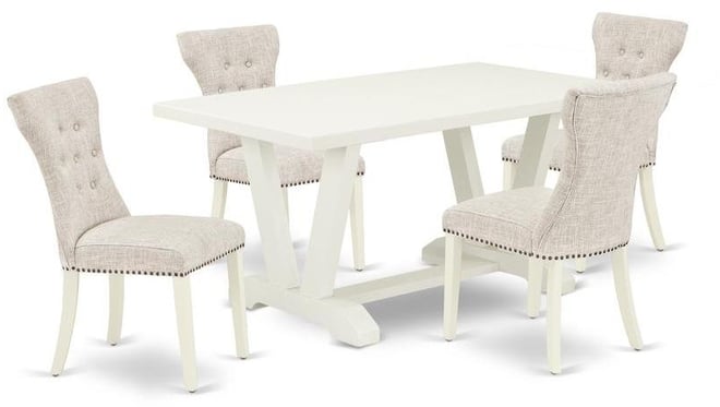 5-Pc Included 4 kitchen parson chairs Upholstered Nails Head Seat and High Button Tufted Chair Back and Rectangular Dining Table w