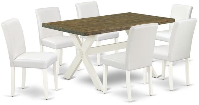 7-Piece Modern Rectangular Dining Room Table Set an Outstanding Distressed Jacobean Kitchen Table Top and 6 Amazing Pu Leather Sol