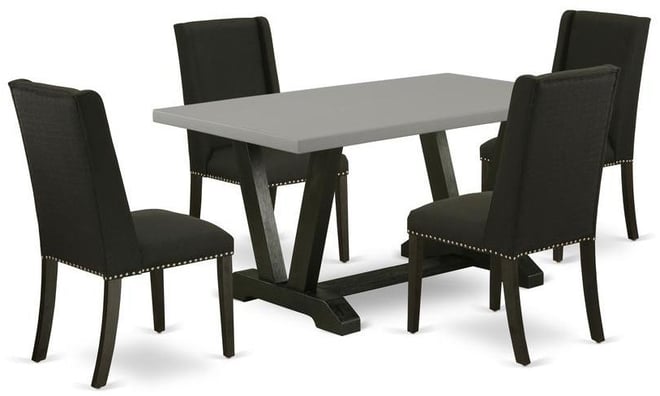 5-Pc Dining room Table Set Included 4 Kitchen Dining chairs Upholstered Nails Head Seat and Stylish Chair Back and Rectangular Din