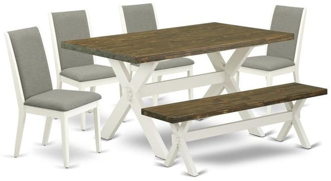 6-Piece Stylish Rectangular Dining Room Table Set a Great Distressed Jacobean rectangular Table Top and Distressed Jacobean Indoor