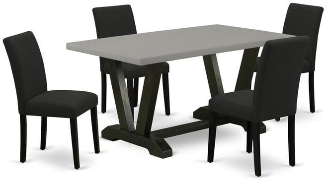5-Pc Dining Room Table Set Includes 4 Modern Dining Chairs with Upholstered Seat and High Back and a Rectangular Table
