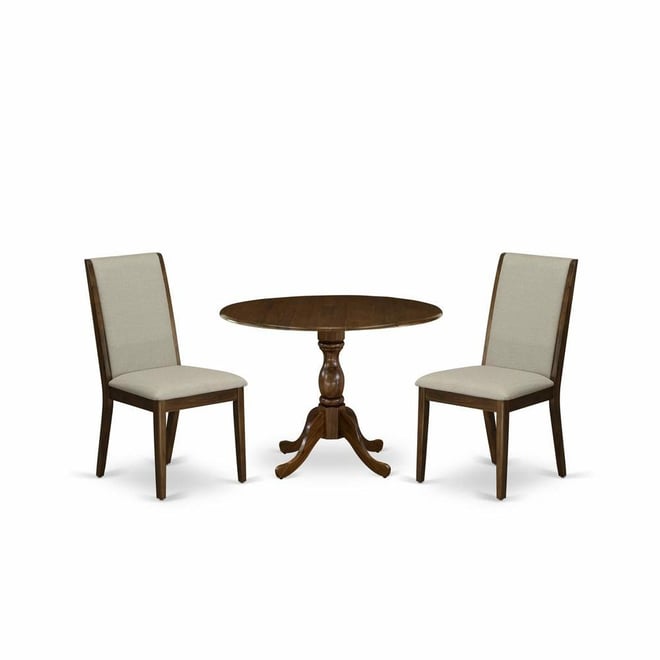 3 Piece Modern Dining Table Set Contains 1 Drop Leaves Dining Room Table and 2 Grey Linen Fabric Upholstered Chair with High Back