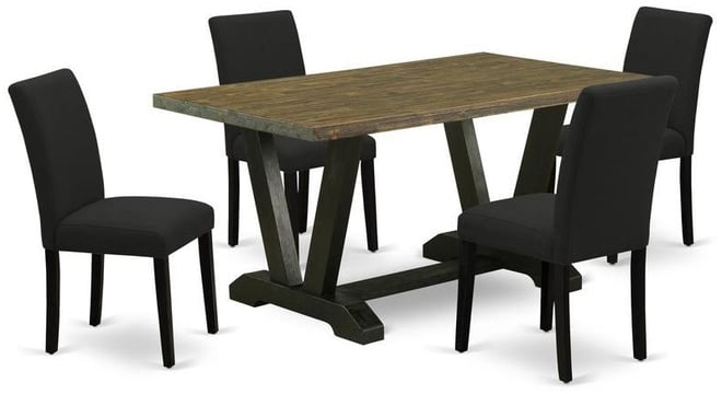 5-Pc Dining Table Set Includes 4 Dining Room Chairs with Upholstered Seat and High Back and a Rectangular Kitchen Dining Table