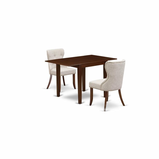 dining room table set of two amazing kitchen chairs with Linen Fabric Doeskin color and a stunning drop leaf rectangle kitchen tab