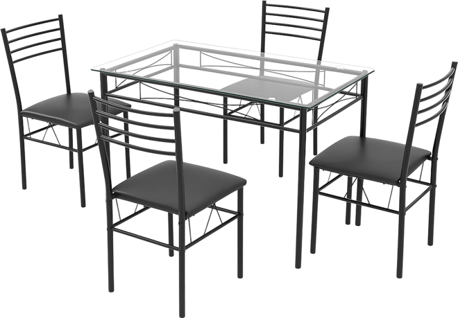 5 Pc Dining Set Glass Top Table and 4 Chairs Kitchen Room Furniture
