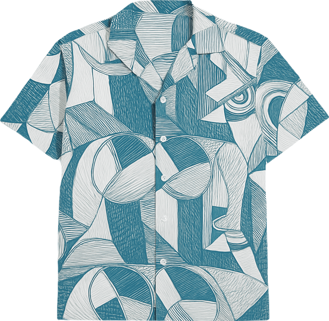 Men's Steel Blue Oversized Geometric Lined Shirt