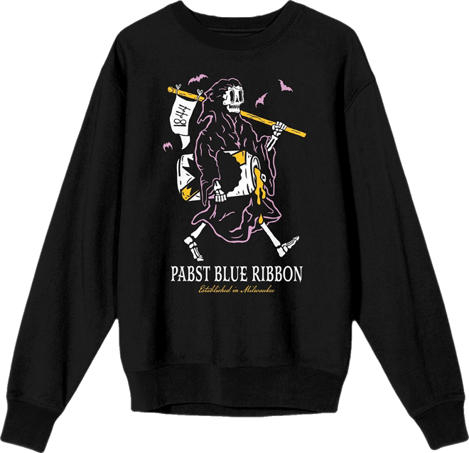 Men's Grim Reaper Enjoying a Beer Adult Black Crew Neck Sweatshirt-3XL