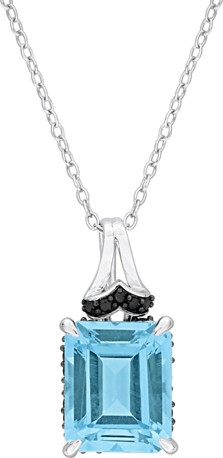 Blue Topaz (7-3/8 ct. t.w.) & Black Sapphire (1/4 ct. t.w.) 18" Pendant Necklace in Sterling Silver