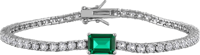 Lab-Created Emerald (1-1/2 ct. t.w.) & Lab-Created White Sapphire (5-1/5 ct. t.w.) Flex Bracelet in Sterling Silver