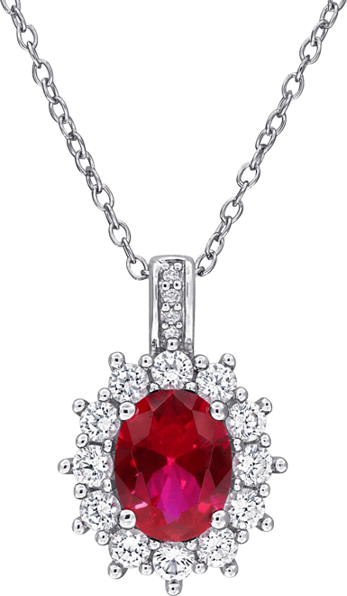 Gemstone & Diamond Accent Halo 18" Pendant Necklace in Sterling Silver